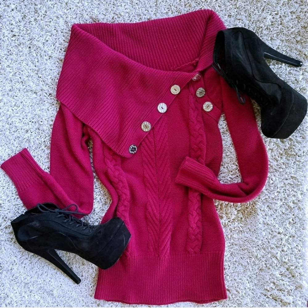 G BY GUESS COWL NECK TUNIC SWEATER